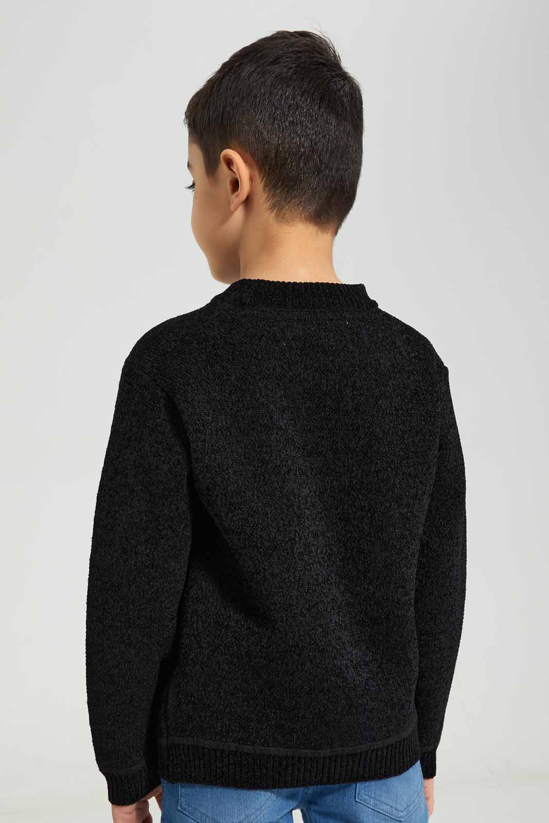 Redtag-Black-Chenilled-Bonded-Fleece-Jumper-BOY-Pullovers,-Category:Pullovers,-Colour:Black,-Deals:New-In,-EHW,-Filter:Boys-(2-to-8-Yrs),-New-In-BOY-APL,-Non-Sale,-Section:Boys-(0-to-14Yrs),-W22B-Boys-2 to 8 Years