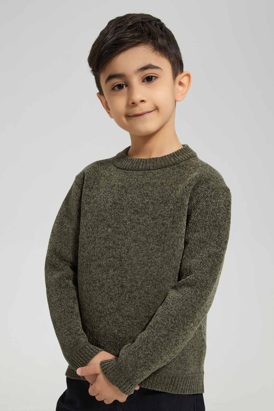 Redtag-Green-Chenille-Bonded-Fleece-Jumper-BOY-Pullovers,-Category:Pullovers,-Colour:Green,-Deals:New-In,-EHW,-Filter:Boys-(2-to-8-Yrs),-New-In-BOY-APL,-Non-Sale,-Section:Boys-(0-to-14Yrs),-W22B-Boys-2 to 8 Years