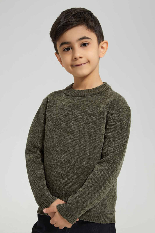 Redtag-Green-Chenille-Bonded-Fleece-Jumper-BOY-Pullovers,-Category:Pullovers,-Colour:Green,-Deals:New-In,-EHW,-Filter:Boys-(2-to-8-Yrs),-New-In-BOY-APL,-Non-Sale,-Section:Boys-(0-to-14Yrs),-W22B-Boys-2 to 8 Years
