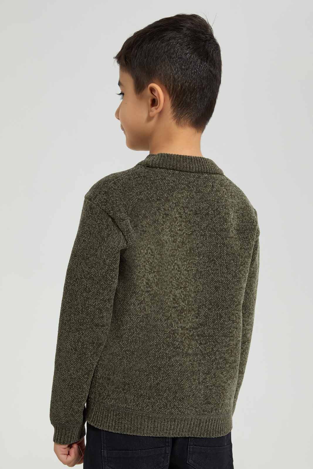 Redtag-Green-Chenille-Bonded-Fleece-Jumper-BOY-Pullovers,-Category:Pullovers,-Colour:Green,-Deals:New-In,-EHW,-Filter:Boys-(2-to-8-Yrs),-New-In-BOY-APL,-Non-Sale,-Section:Boys-(0-to-14Yrs),-W22B-Boys-2 to 8 Years