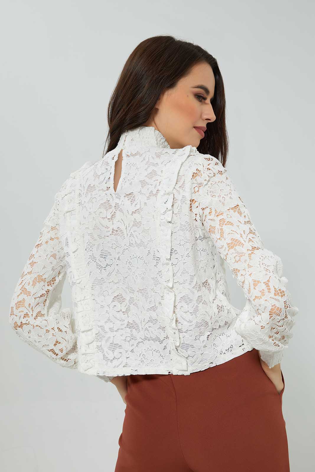 Women White Ruffle Lace Top