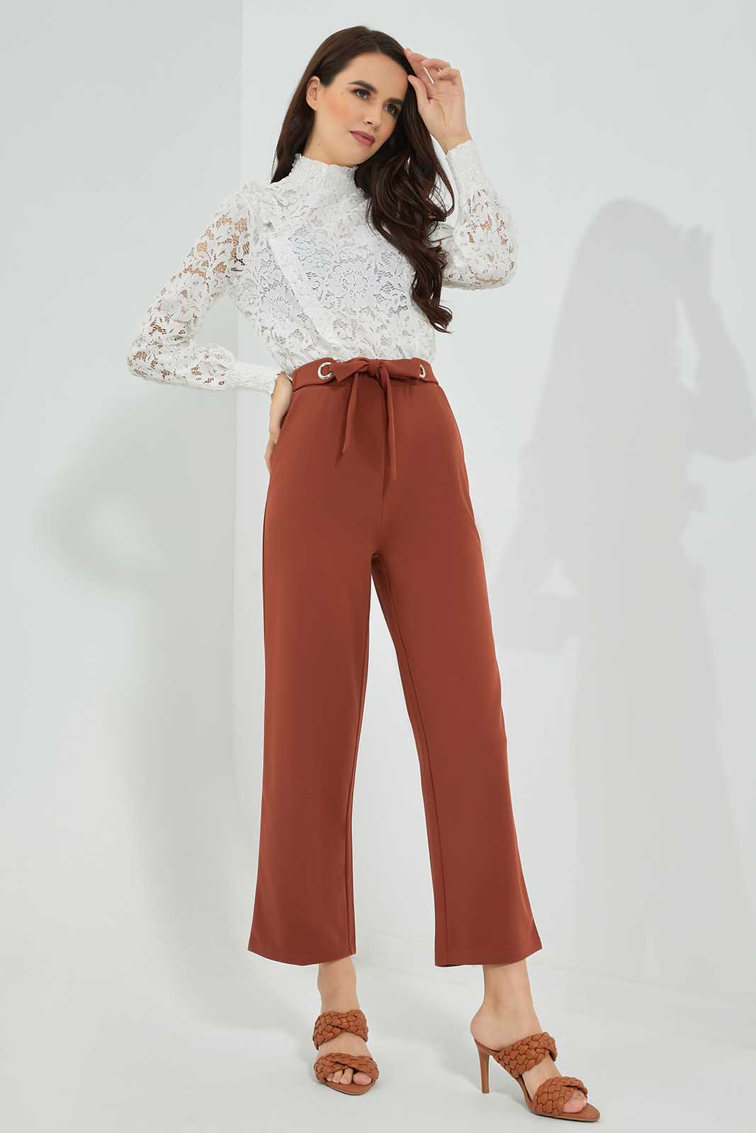 Women White Ruffle Lace Top