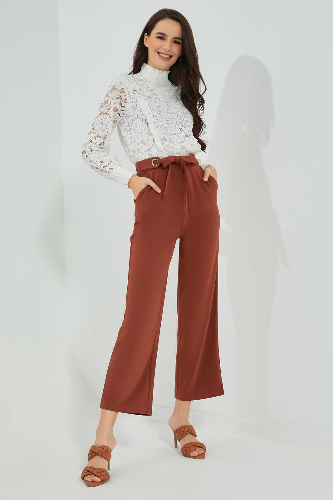 Women White Ruffle Lace Top
