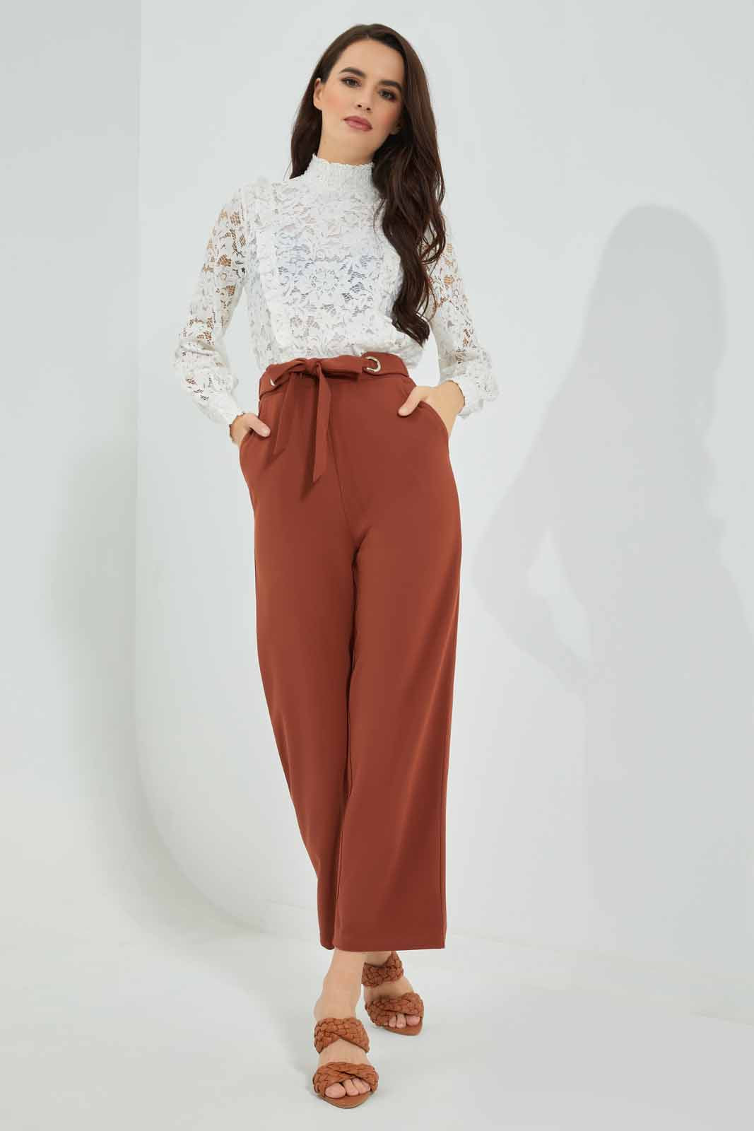 Women Rust Belted Trouser Women