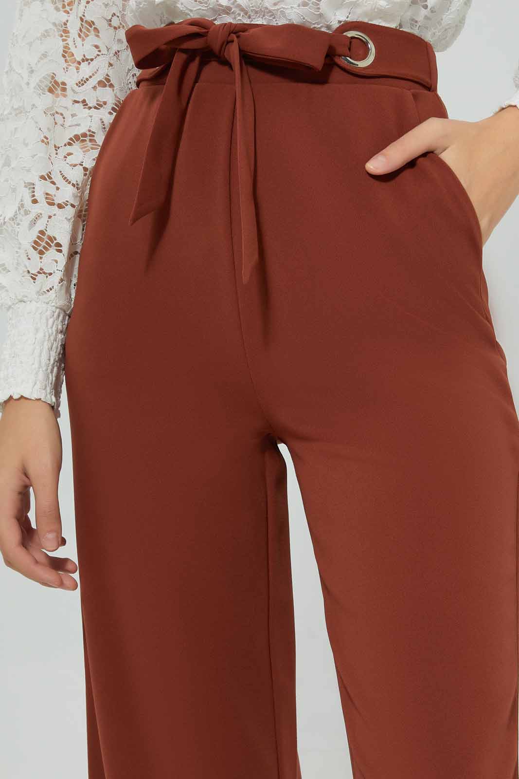 Women Rust Belted Trouser Women