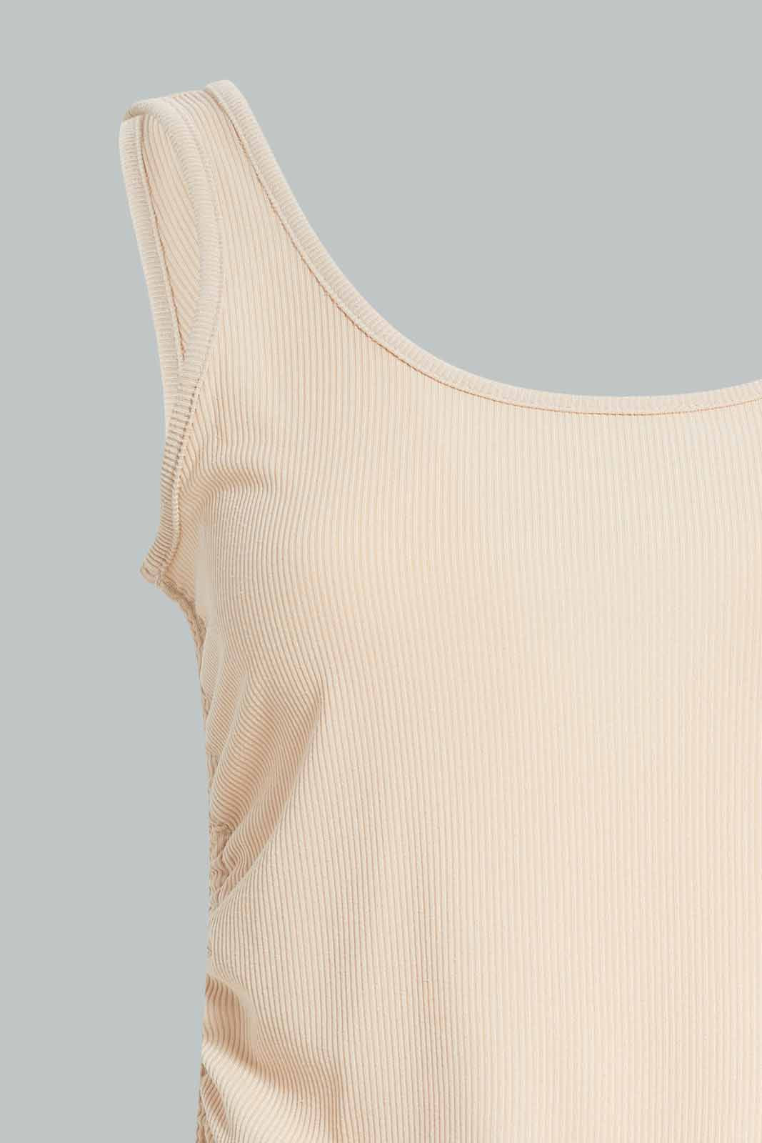 Redtag-Nude-Side-Tie-Ruched-T-Shirt-Category:Vests,-Colour:Beige,-Deals:New-In,-Filter:Women's-Clothing,-New-In-Women-APL,-Non-Sale,-Section:Women,-W22A,-Women-Vests-Women's-
