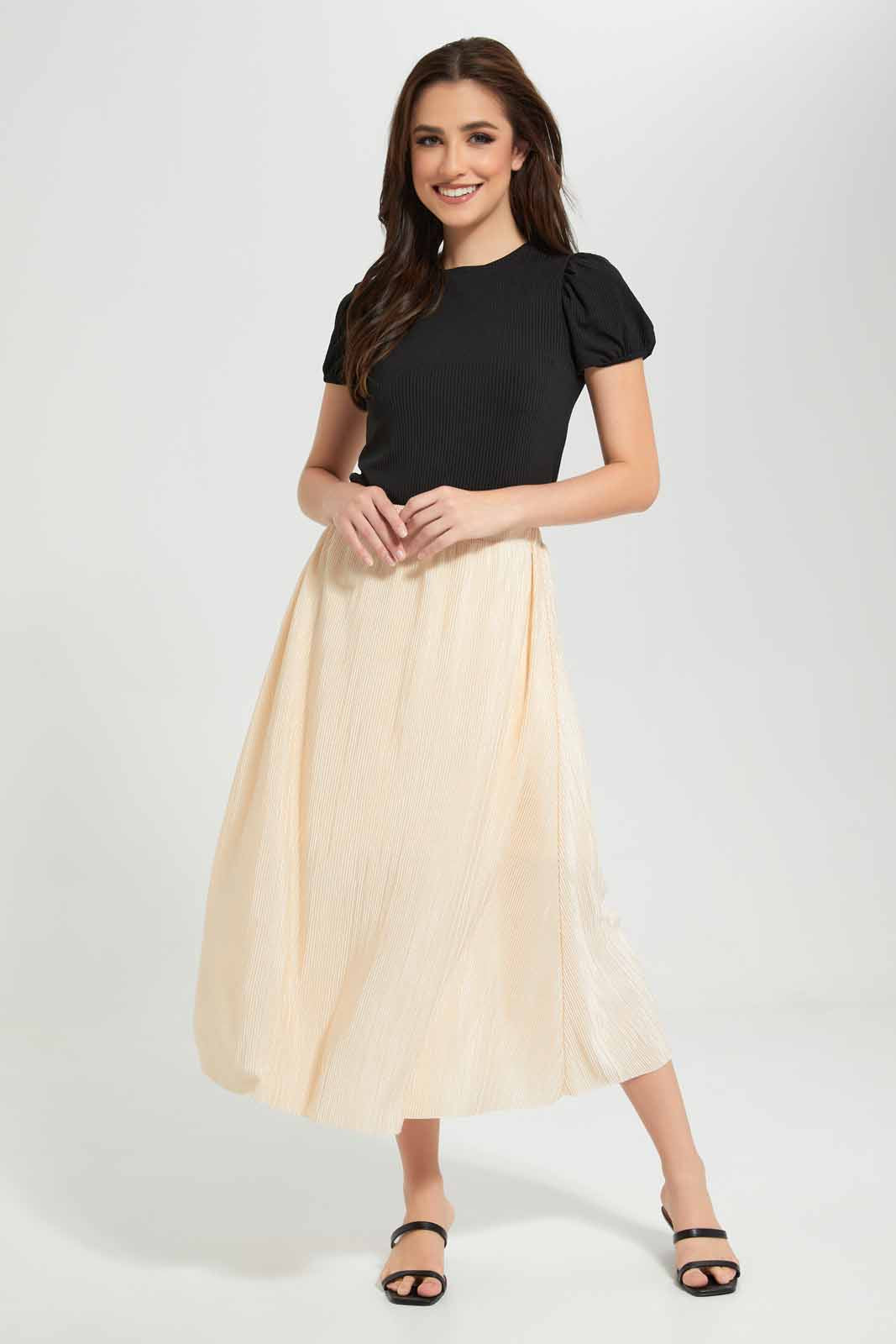 Redtag-Black-Puff-Sleeve-Rib-Top-Category:Tops,-Colour:Black,-Deals:New-In,-Filter:Women's-Clothing,-New-In-Women-APL,-Non-Sale,-Section:Women,-W22O,-Women-Tops-Women's-