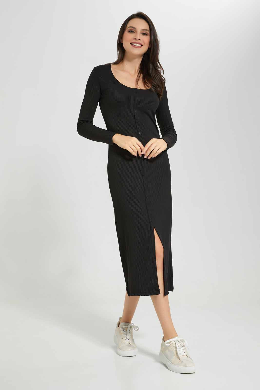 Redtag-Black-Rib-Knitted-Dress-Category:Dresses,-Colour:Black,-Deals:New-In,-Filter:Women's-Clothing,-KSH,-New-In-Women-APL,-Non-Sale,-Section:Women,-W22A,-Women-Dresses-Women's-