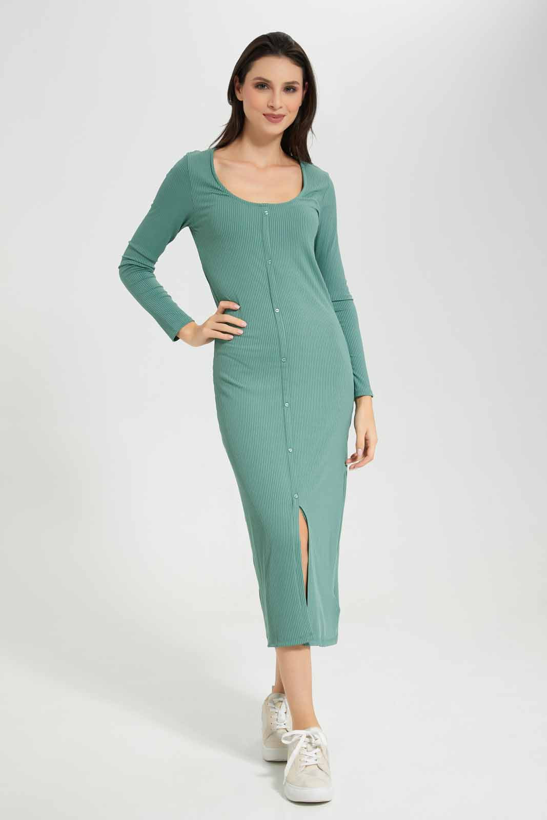 Redtag-Green-Rib-Knitted-Dress-Category:Dresses,-Colour:Green,-Deals:New-In,-Filter:Women's-Clothing,-KSH,-New-In-Women-APL,-Non-Sale,-Section:Women,-W22A,-Women-Dresses-Women's-