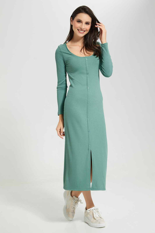 Redtag-Green-Rib-Knitted-Dress-Category:Dresses,-Colour:Green,-Deals:New-In,-Filter:Women's-Clothing,-KSH,-New-In-Women-APL,-Non-Sale,-Section:Women,-W22A,-Women-Dresses-Women's-