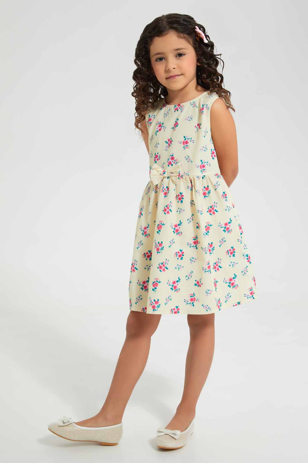Redtag-Yellow-Floral-Printed-Dress-Category:Dresses,-Colour:Yellow,-Deals:New-In,-Filter:Girls-(2-to-8-Yrs),-GIR-Dresses,-New-In-GIR-APL,-Non-Sale,-Section:Girls-(0-to-14Yrs),-W22O-Girls-2 to 8 Years