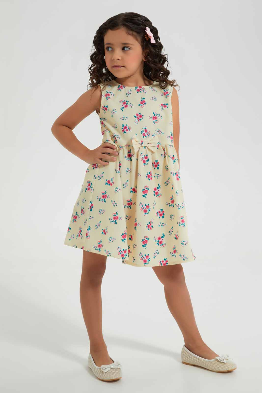 Redtag-Yellow-Floral-Printed-Dress-Category:Dresses,-Colour:Yellow,-Deals:New-In,-Filter:Girls-(2-to-8-Yrs),-GIR-Dresses,-New-In-GIR-APL,-Non-Sale,-Section:Girls-(0-to-14Yrs),-W22O-Girls-2 to 8 Years