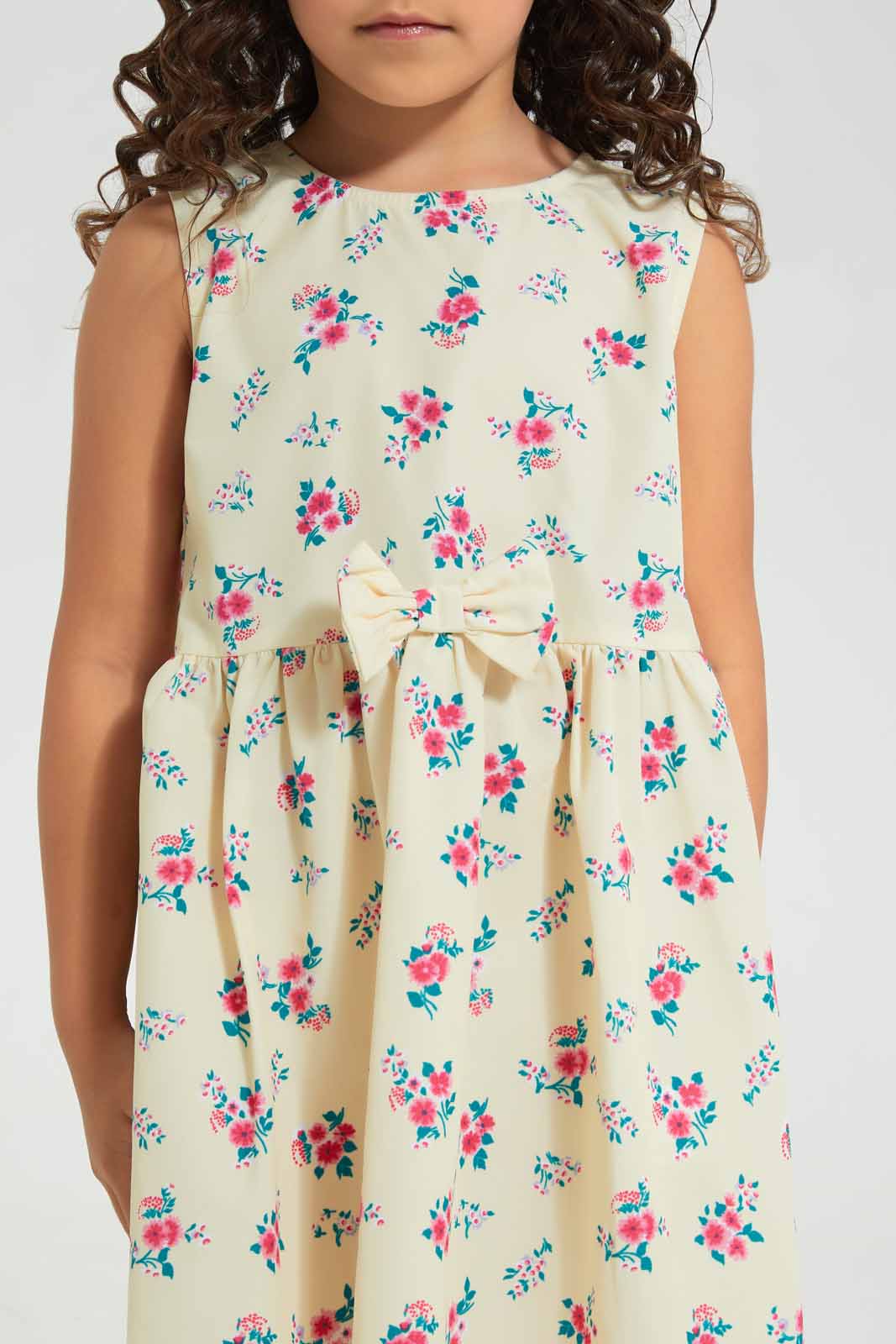 Redtag-Yellow-Floral-Printed-Dress-Category:Dresses,-Colour:Yellow,-Deals:New-In,-Filter:Girls-(2-to-8-Yrs),-GIR-Dresses,-New-In-GIR-APL,-Non-Sale,-Section:Girls-(0-to-14Yrs),-W22O-Girls-2 to 8 Years