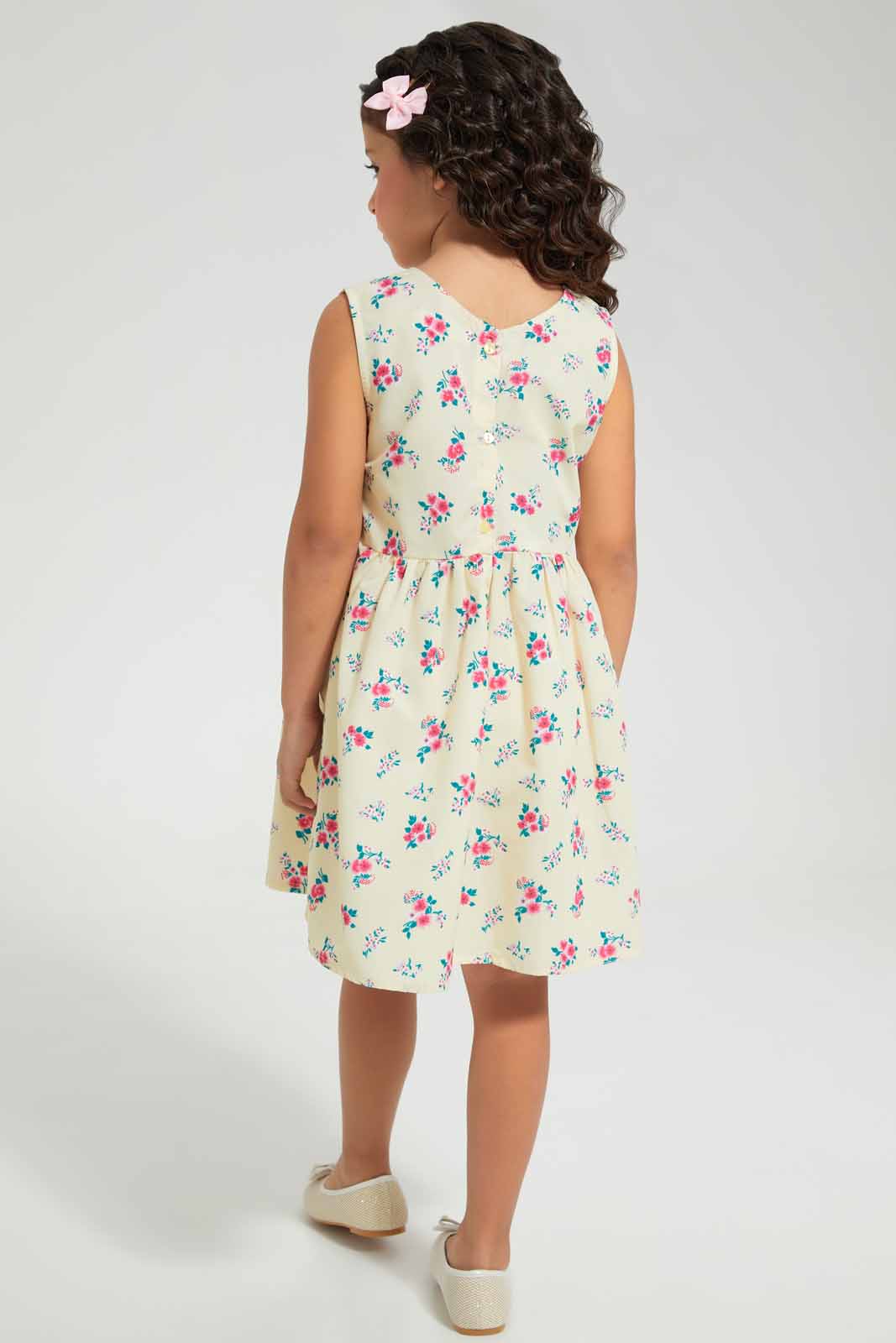 Redtag-Yellow-Floral-Printed-Dress-Category:Dresses,-Colour:Yellow,-Deals:New-In,-Filter:Girls-(2-to-8-Yrs),-GIR-Dresses,-New-In-GIR-APL,-Non-Sale,-Section:Girls-(0-to-14Yrs),-W22O-Girls-2 to 8 Years