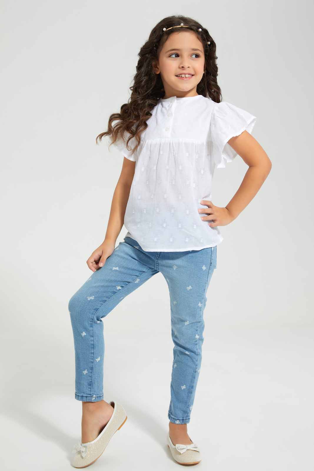 Redtag-White-Dobby-Blouse-Category:Blouses,-Colour:White,-Deals:New-In,-Filter:Girls-(2-to-8-Yrs),-GIR-Blouses,-New-In-GIR-APL,-Non-Sale,-Section:Girls-(0-to-14Yrs),-W22O-Girls-2 to 8 Years