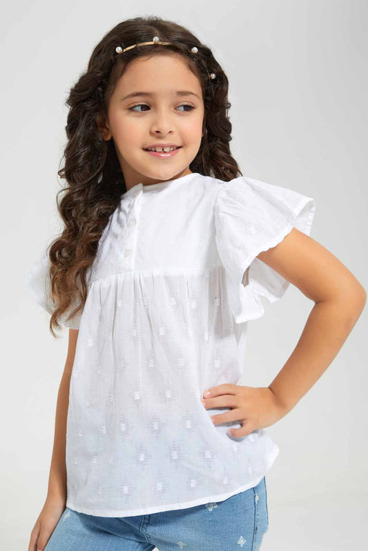 Redtag-White-Dobby-Blouse-Category:Blouses,-Colour:White,-Deals:New-In,-Filter:Girls-(2-to-8-Yrs),-GIR-Blouses,-New-In-GIR-APL,-Non-Sale,-Section:Girls-(0-to-14Yrs),-W22O-Girls-2 to 8 Years