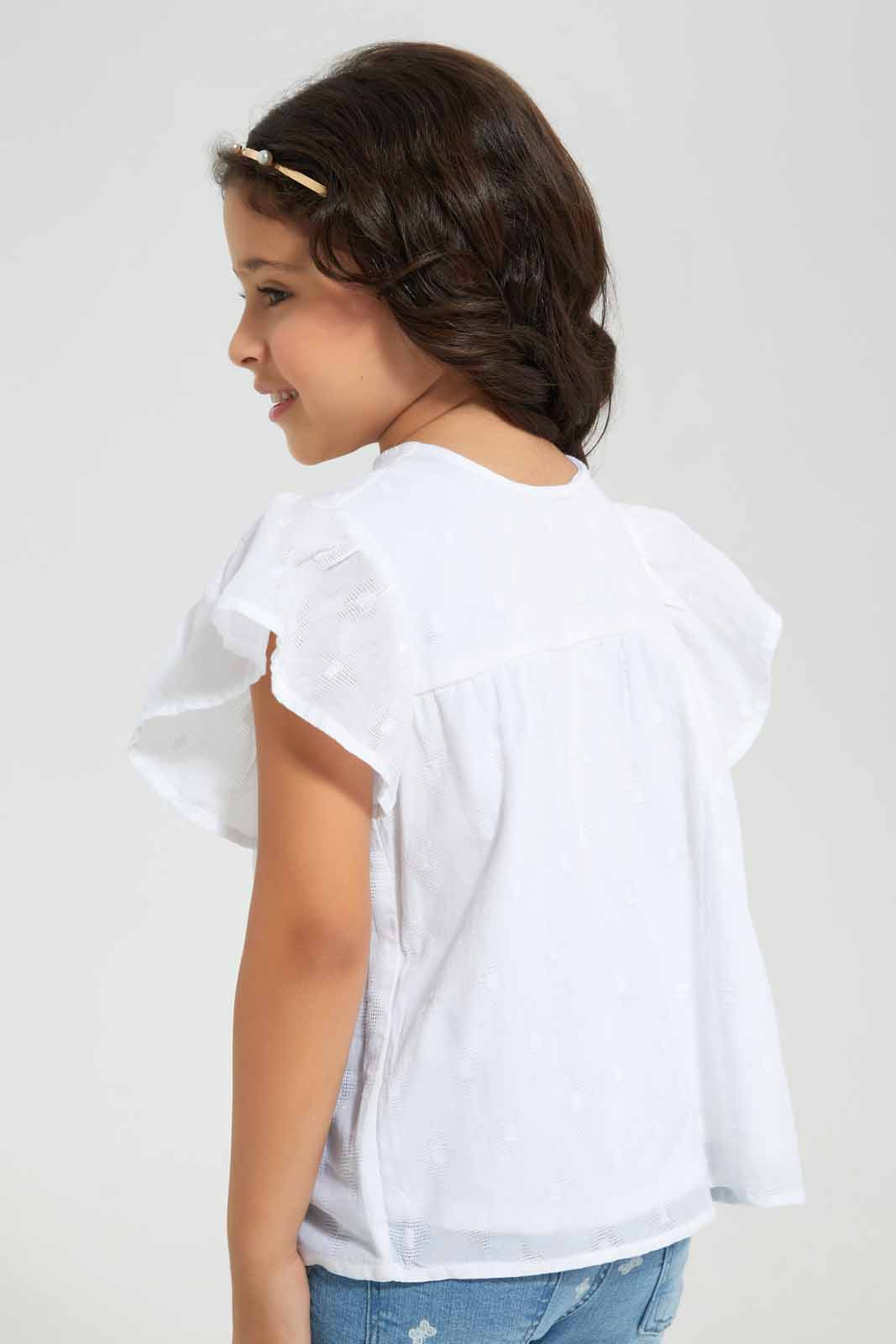 Redtag-White-Dobby-Blouse-Category:Blouses,-Colour:White,-Deals:New-In,-Filter:Girls-(2-to-8-Yrs),-GIR-Blouses,-New-In-GIR-APL,-Non-Sale,-Section:Girls-(0-to-14Yrs),-W22O-Girls-2 to 8 Years