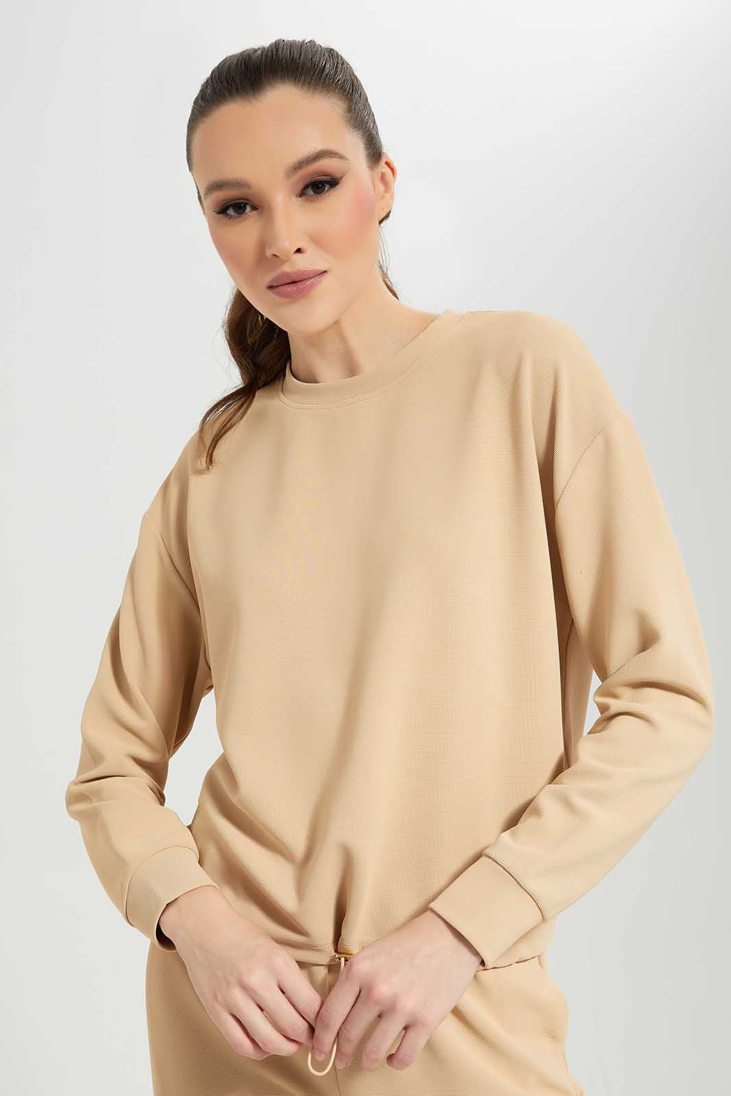 Redtag-Beige-Elasticated-Sweatshirt-Category:Sweatshirts,-Colour:Beige,-Deals:New-In,-Filter:Women's-Clothing,-LDC,-LDC-Sweatshirts,-New-In-LDC-APL,-Non-Sale,-Section:Women,-TBL,-W22A-Women's-