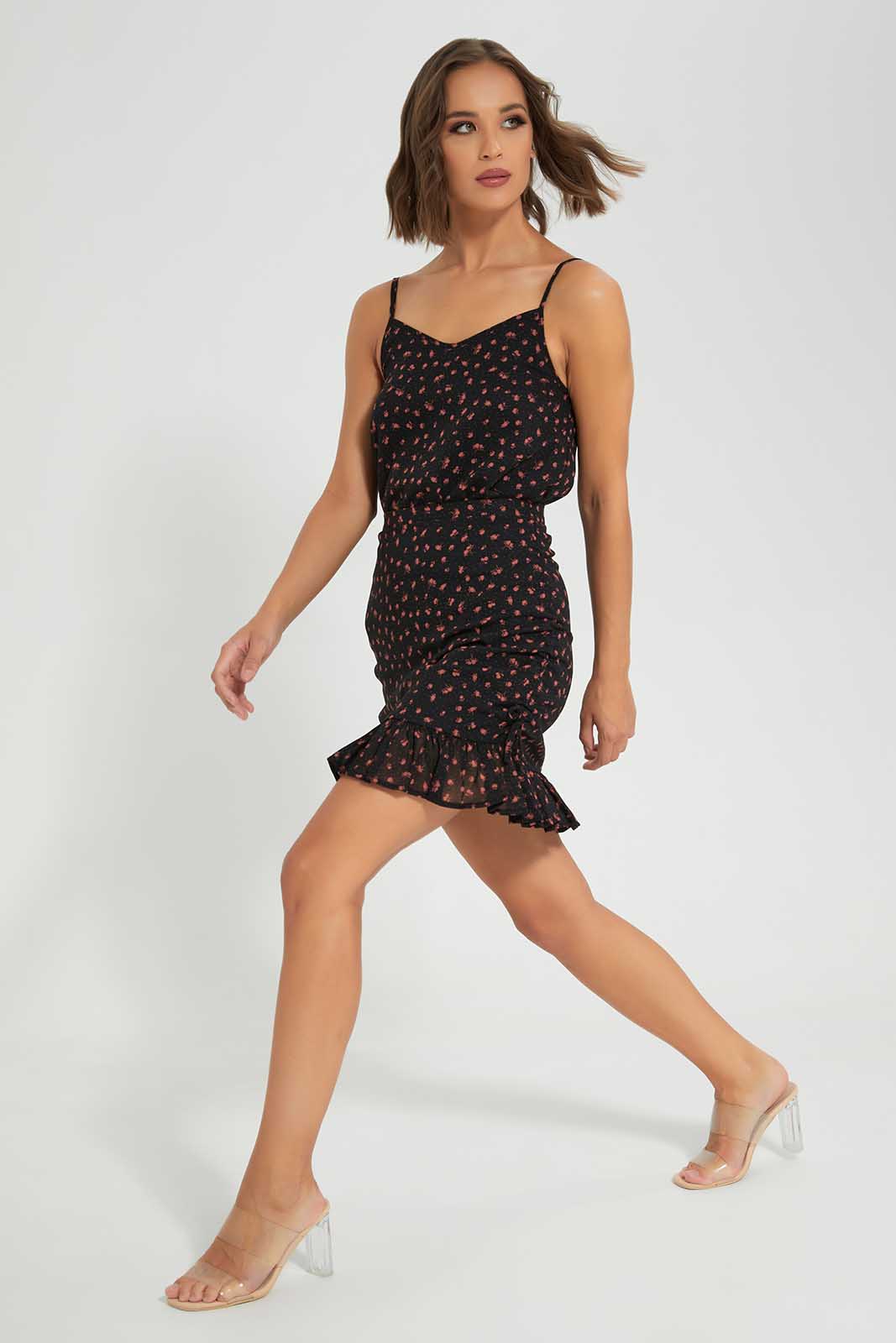 Redtag-Black-Pink-Frilled-Hem-Skirt-Category:Dresses,-Colour:Black,-ContentTest,-Deals:New-In,-Filter:Women's-Clothing,-LEC,-LEC-Dresses,-New-In-LEC-APL,-Non-Sale,-Section:Women,-W22O-Women's-