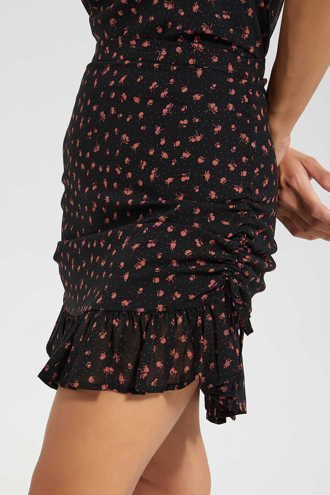 Redtag-Black-Pink-Frilled-Hem-Skirt-Category:Dresses,-Colour:Black,-ContentTest,-Deals:New-In,-Filter:Women's-Clothing,-LEC,-LEC-Dresses,-New-In-LEC-APL,-Non-Sale,-Section:Women,-W22O-Women's-