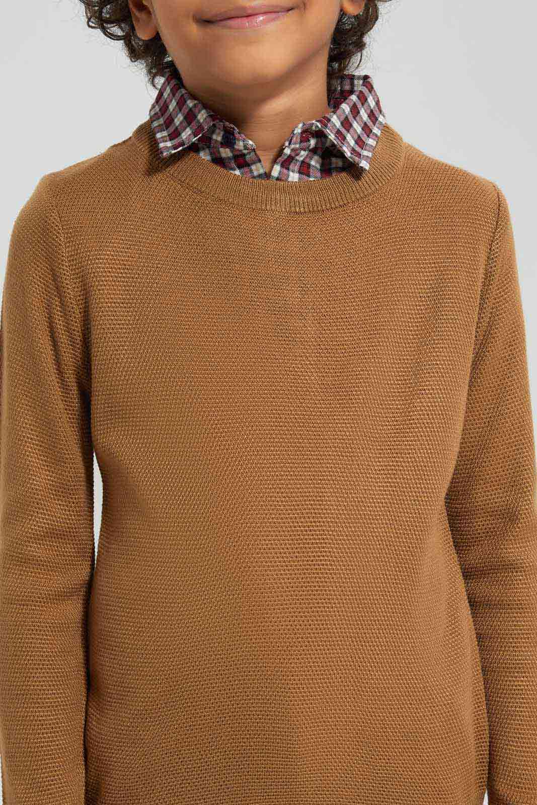 Redtag-Brown-Mock-Shirt-Pullover-BOY-Pullovers,-Category:Pullovers,-Colour:Brown,-Deals:New-In,-Filter:Boys-(2-to-8-Yrs),-New-In-BOY-APL,-Non-Sale,-Section:Boys-(0-to-14Yrs),-W22B-Boys-2 to 8 Years