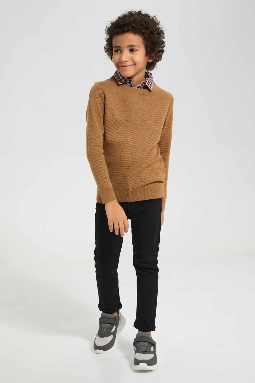 Redtag-Brown-Mock-Shirt-Pullover-BOY-Pullovers,-Category:Pullovers,-Colour:Brown,-Deals:New-In,-Filter:Boys-(2-to-8-Yrs),-New-In-BOY-APL,-Non-Sale,-Section:Boys-(0-to-14Yrs),-W22B-Boys-2 to 8 Years