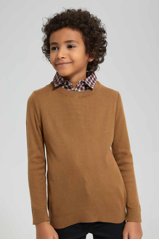 Redtag-Brown-Mock-Shirt-Pullover-BOY-Pullovers,-Category:Pullovers,-Colour:Brown,-Deals:New-In,-Filter:Boys-(2-to-8-Yrs),-New-In-BOY-APL,-Non-Sale,-Section:Boys-(0-to-14Yrs),-W22B-Boys-2 to 8 Years