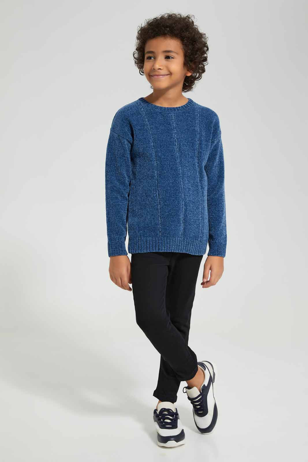 Redtag-Navy-Chenille-Crew-Neck-Jumper-BOY-Pullovers,-Category:Pullovers,-Colour:Navy,-Deals:New-In,-Filter:Boys-(2-to-8-Yrs),-New-In-BOY-APL,-Non-Sale,-Section:Boys-(0-to-14Yrs),-W22B-Boys-2 to 8 Years