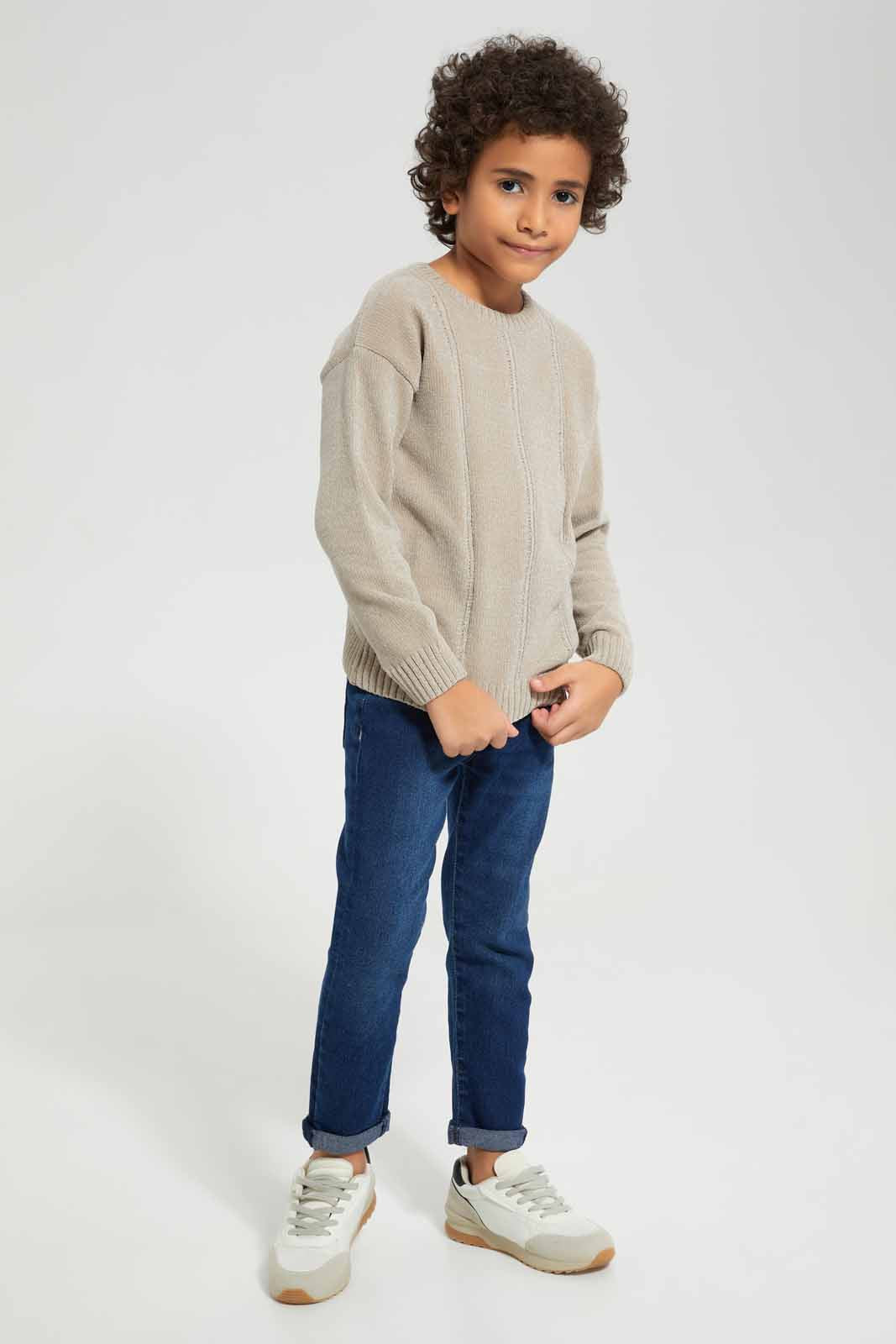 Redtag-Beige-Chenille-Crew-Neck-Jumper-BOY-Pullovers,-Category:Pullovers,-Colour:Beige,-Deals:New-In,-Filter:Boys-(2-to-8-Yrs),-New-In-BOY-APL,-Non-Sale,-Section:Boys-(0-to-14Yrs),-W22B-Boys-2 to 8 Years