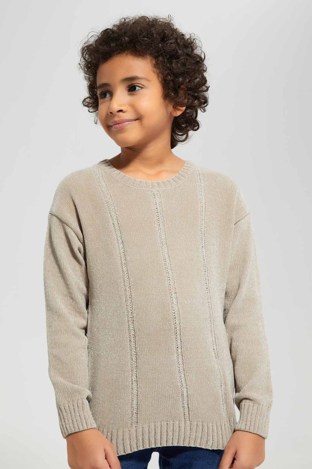Redtag-Beige-Chenille-Crew-Neck-Jumper-BOY-Pullovers,-Category:Pullovers,-Colour:Beige,-Deals:New-In,-Filter:Boys-(2-to-8-Yrs),-New-In-BOY-APL,-Non-Sale,-Section:Boys-(0-to-14Yrs),-W22B-Boys-2 to 8 Years