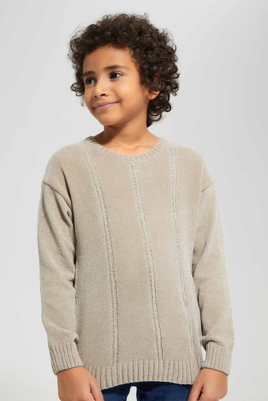 Redtag-Beige-Chenille-Crew-Neck-Jumper-BOY-Pullovers,-Category:Pullovers,-Colour:Beige,-Deals:New-In,-Filter:Boys-(2-to-8-Yrs),-New-In-BOY-APL,-Non-Sale,-Section:Boys-(0-to-14Yrs),-W22B-Boys-2 to 8 Years