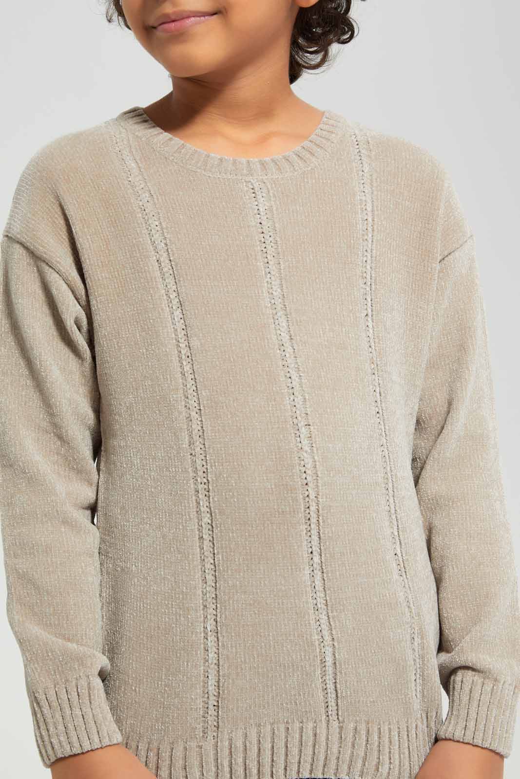 Redtag-Beige-Chenille-Crew-Neck-Jumper-BOY-Pullovers,-Category:Pullovers,-Colour:Beige,-Deals:New-In,-Filter:Boys-(2-to-8-Yrs),-New-In-BOY-APL,-Non-Sale,-Section:Boys-(0-to-14Yrs),-W22B-Boys-2 to 8 Years