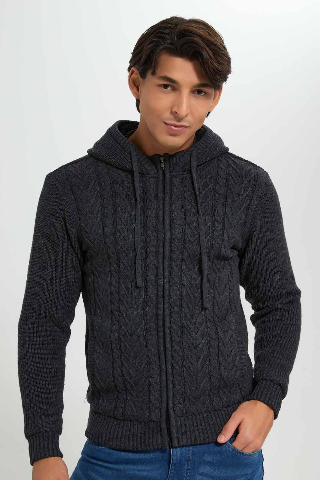 Charcoal Textured Sweater For Men
