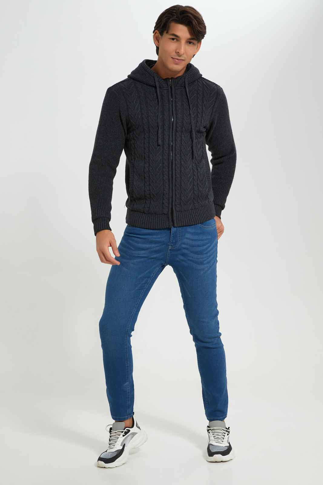 Charcoal Textured Sweater For Men