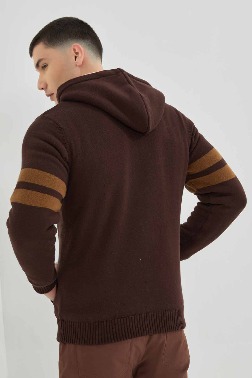 Redtag-Brown-Sleeve-Stripe-Zip-Through-Sweater-With-Sherpa-Lining-Category:Cardigans,-Colour:Brown,-Deals:New-In,-EHW,-Filter:Men's-Clothing,-Men-Cardigans,-New-In-Men-APL,-Non-Sale,-Section:Men,-W22B-Men's-