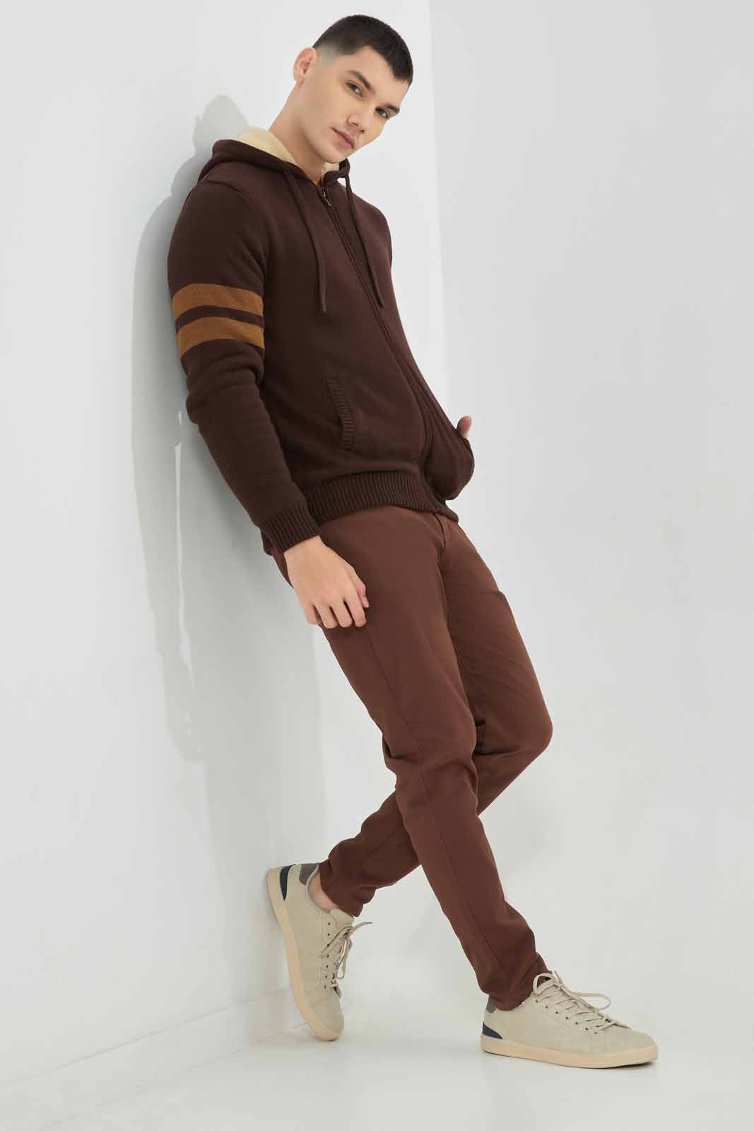 Redtag-Brown-Sleeve-Stripe-Zip-Through-Sweater-With-Sherpa-Lining-Category:Cardigans,-Colour:Brown,-Deals:New-In,-EHW,-Filter:Men's-Clothing,-Men-Cardigans,-New-In-Men-APL,-Non-Sale,-Section:Men,-W22B-Men's-