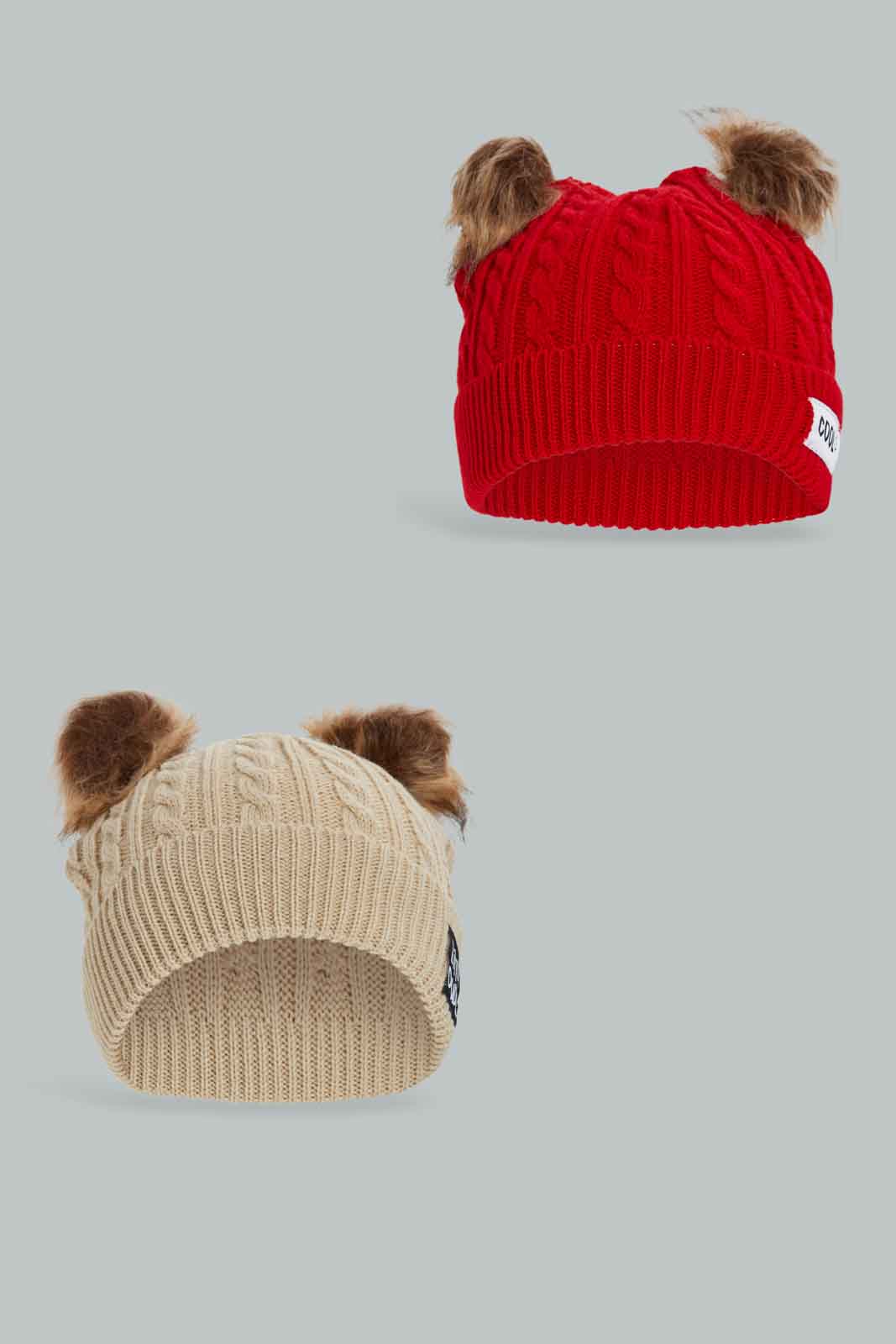 Redtag-Assorted-Red-And-Biege-Knitted-Cap-Set-Of-2-BOY-Knitted-Accessories,-Category:Knitted-Accessories,-Colour:Assorted,-Dept:Boys,-Filter:Boys-Accessories,-New-In,-New-In-BOY-ACC,-Non-Sale,-Section:Boys-(0-to-14Yrs),-W22B-Boys-