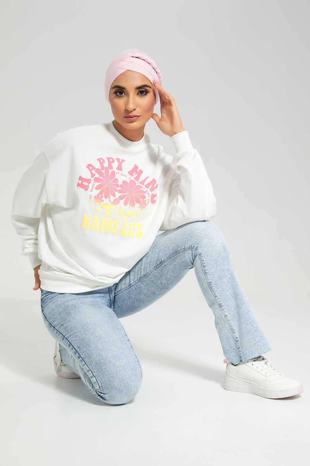 Women White Printed Sweatshirt