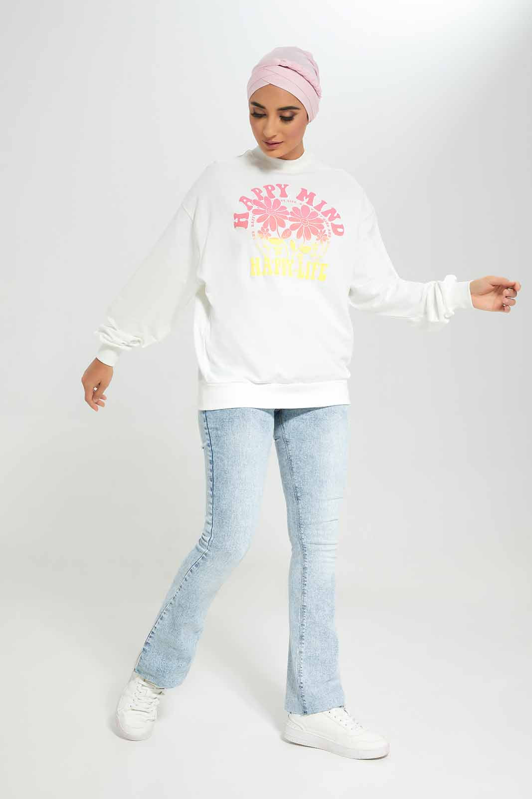 Women White Printed Sweatshirt