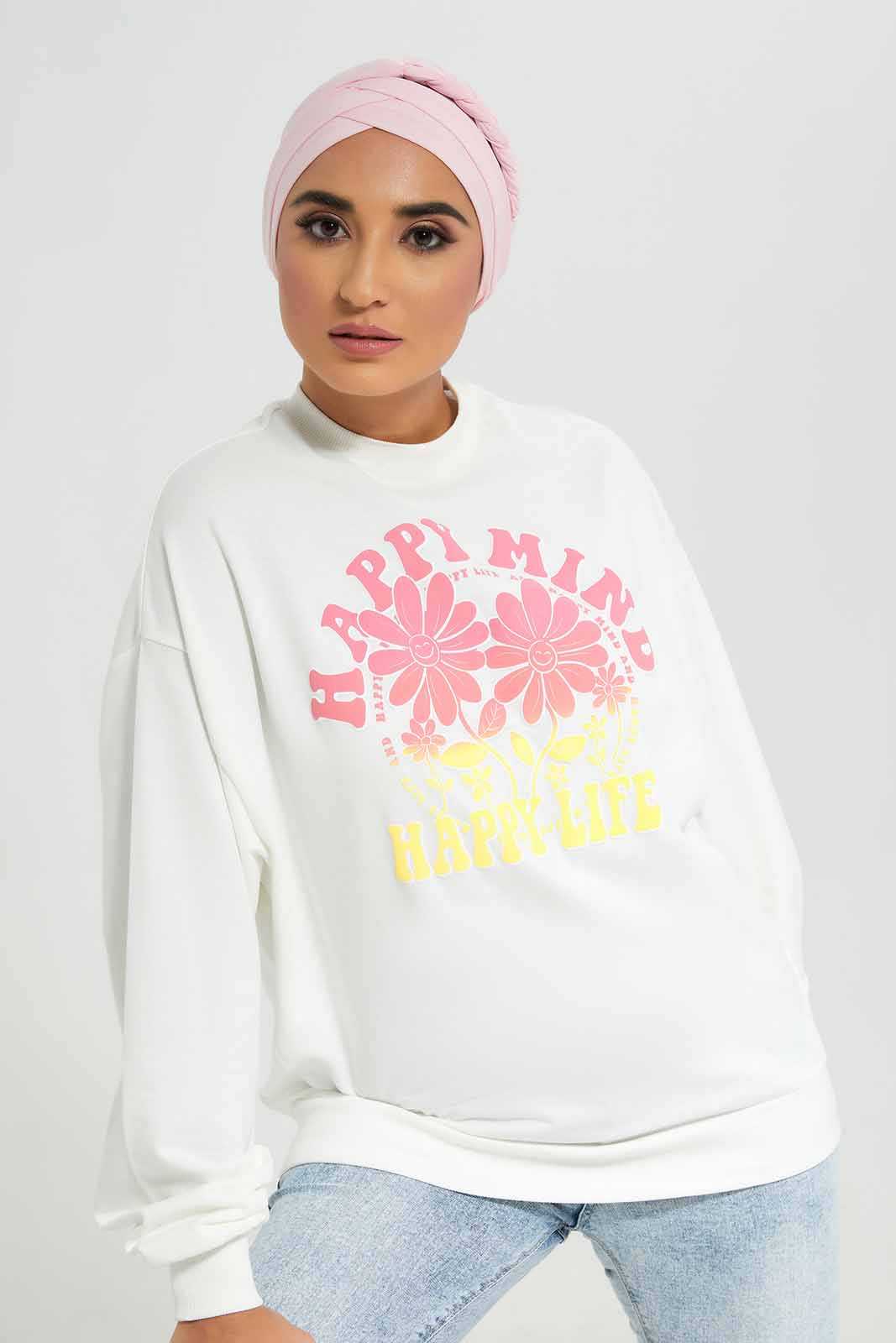 Women White Printed Sweatshirt