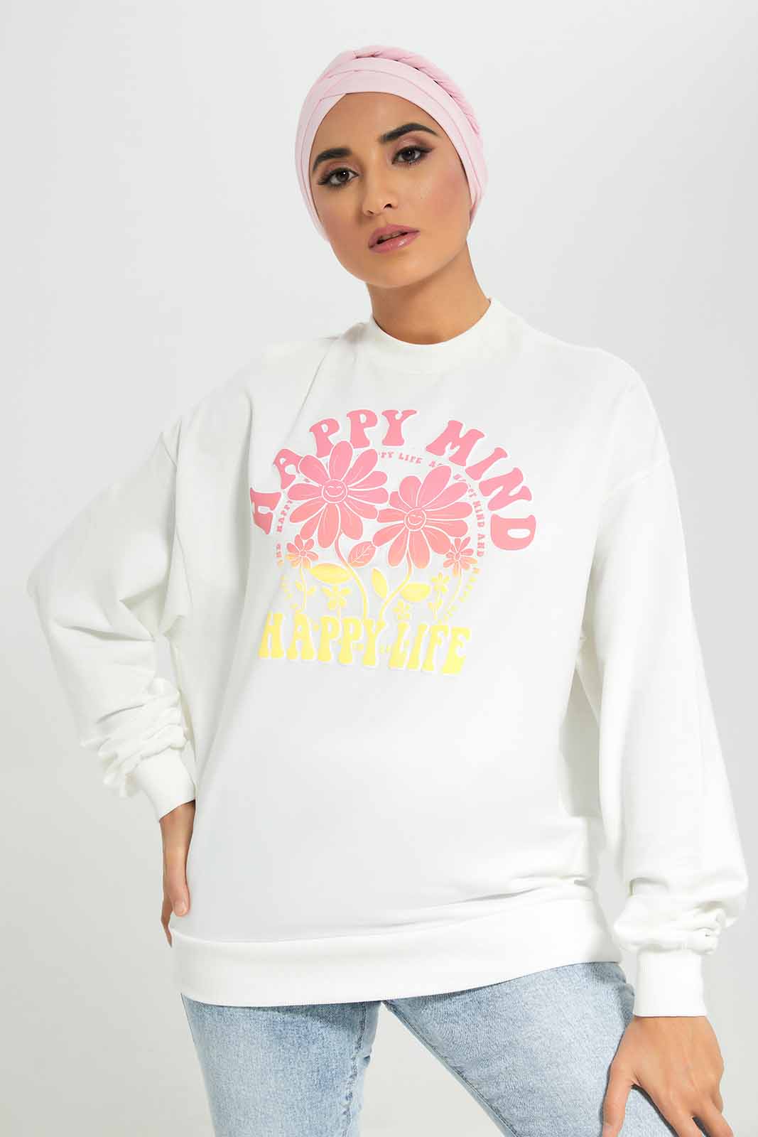 Women White Printed Sweatshirt