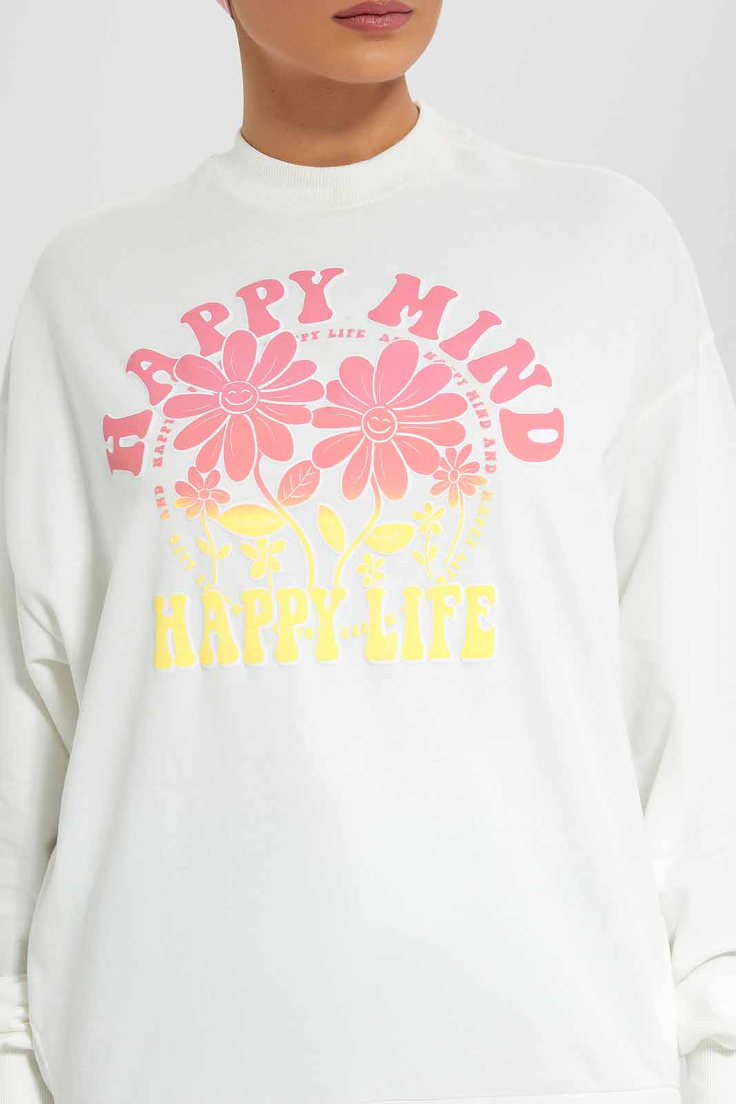 Women White Printed Sweatshirt