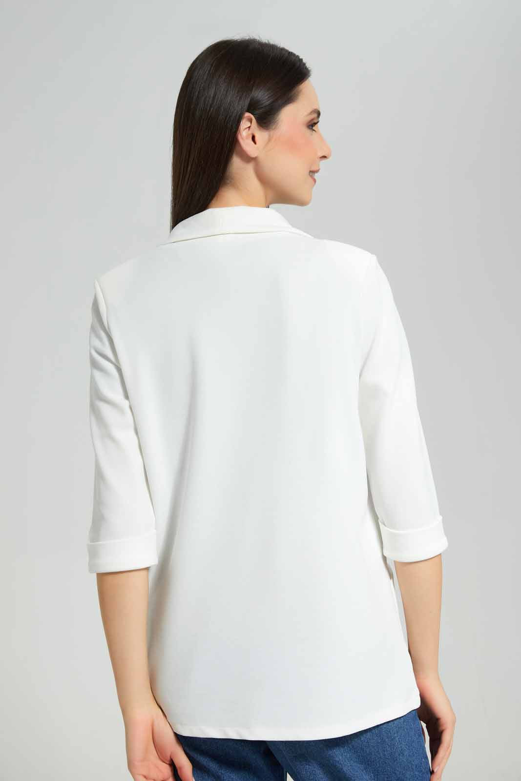 Redtag-White-3/4-Sleeve-Cropped-Cardigan-Category:Jackets,-Colour:White,-Deals:New-In,-Filter:Women's-Clothing,-New-In-Women-APL,-Non-Sale,-Section:Women,-W22A,-Women-Jackets-Women's-