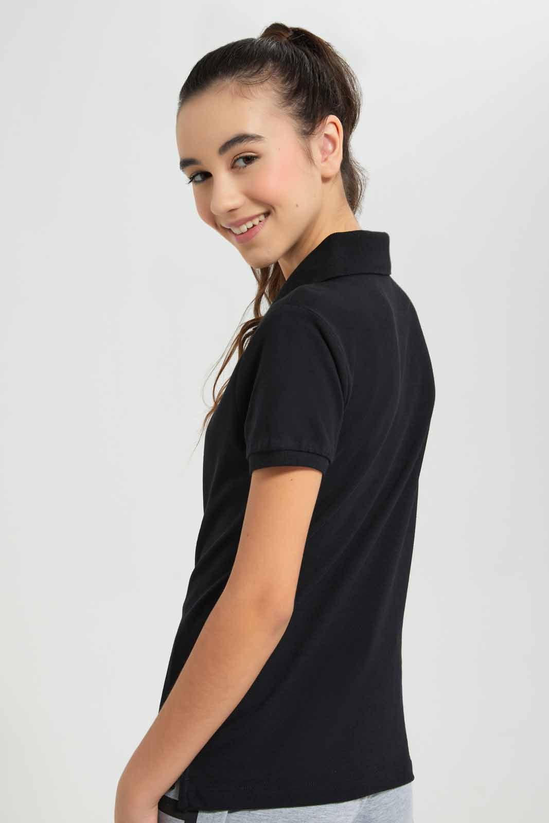 Redtag-Black-Pique-Polo-Category:T-Shirts,-Colour:Black,-Deals:New-In,-Filter:Senior-Girls-(9-to-14-Yrs),-GSR-T-Shirts,-New-In-GSR-APL,-Non-Sale,-Section:Girls-(0-to-14Yrs),-TBL,-W22O-Senior-Girls-9 to 14 Years