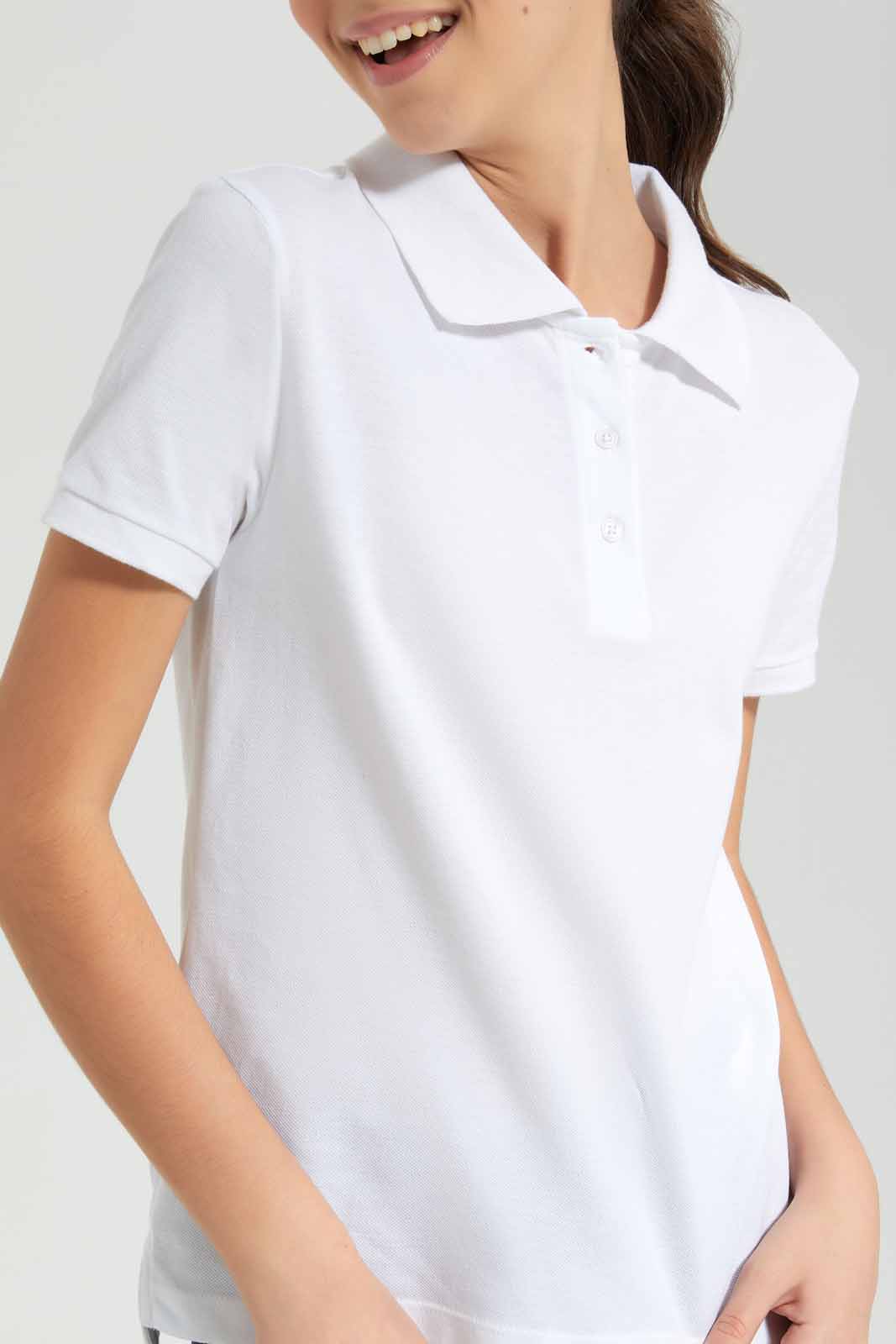 Redtag-White-Pique-Polo-Category:T-Shirts,-Colour:White,-Deals:New-In,-Filter:Senior-Girls-(9-to-14-Yrs),-GSR-T-Shirts,-New-In-GSR-APL,-Non-Sale,-Section:Girls-(0-to-14Yrs),-TBL,-W22O-Senior-Girls-9 to 14 Years
