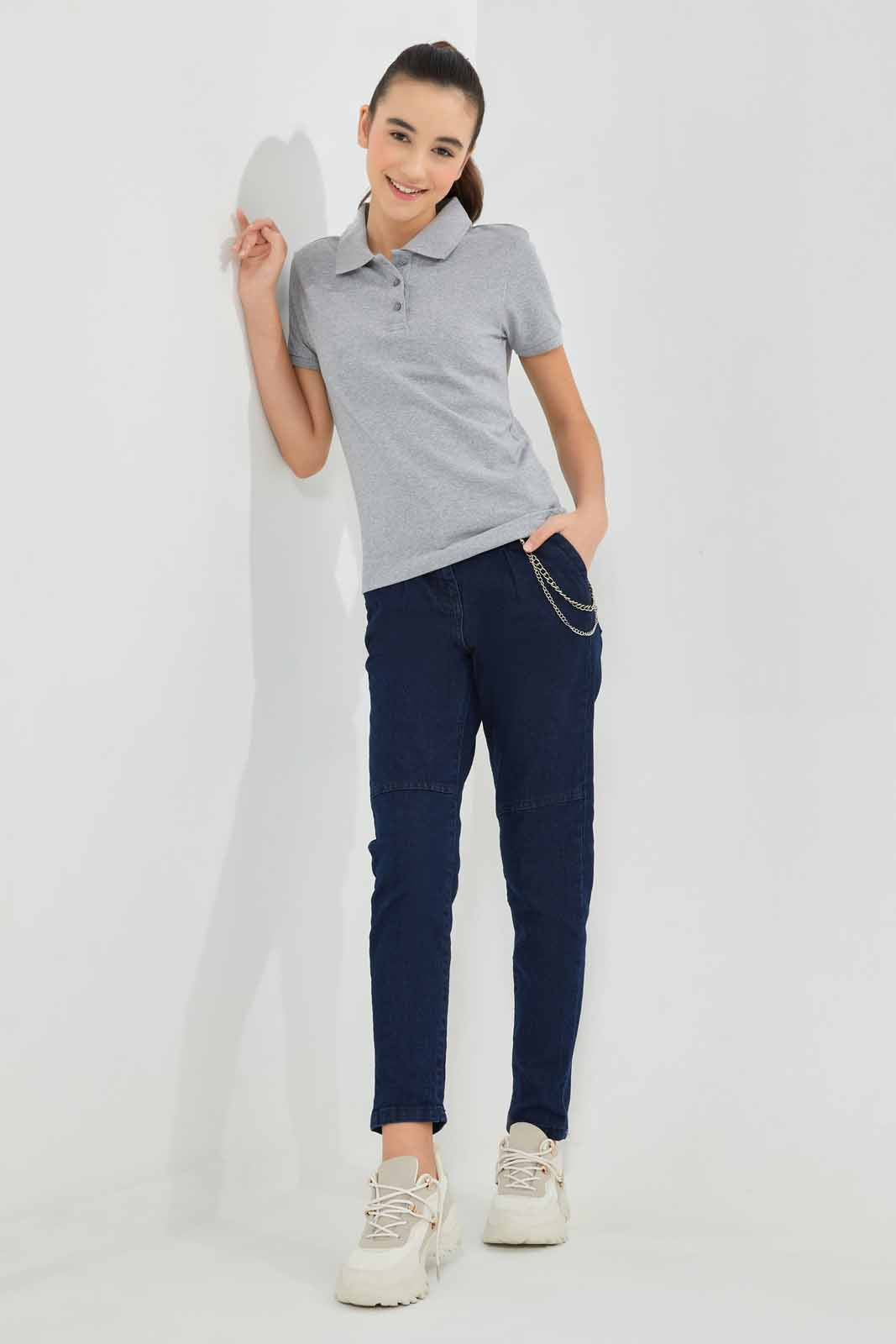 Redtag-Grey-Melange-pique-Polo-Category:T-Shirts,-Colour:White,-Deals:New-In,-Filter:Senior-Girls-(9-to-14-Yrs),-GSR-T-Shirts,-New-In-GSR-APL,-Non-Sale,-Section:Girls-(0-to-14Yrs),-TBL,-W22O-Senior-Girls-9 to 14 Years