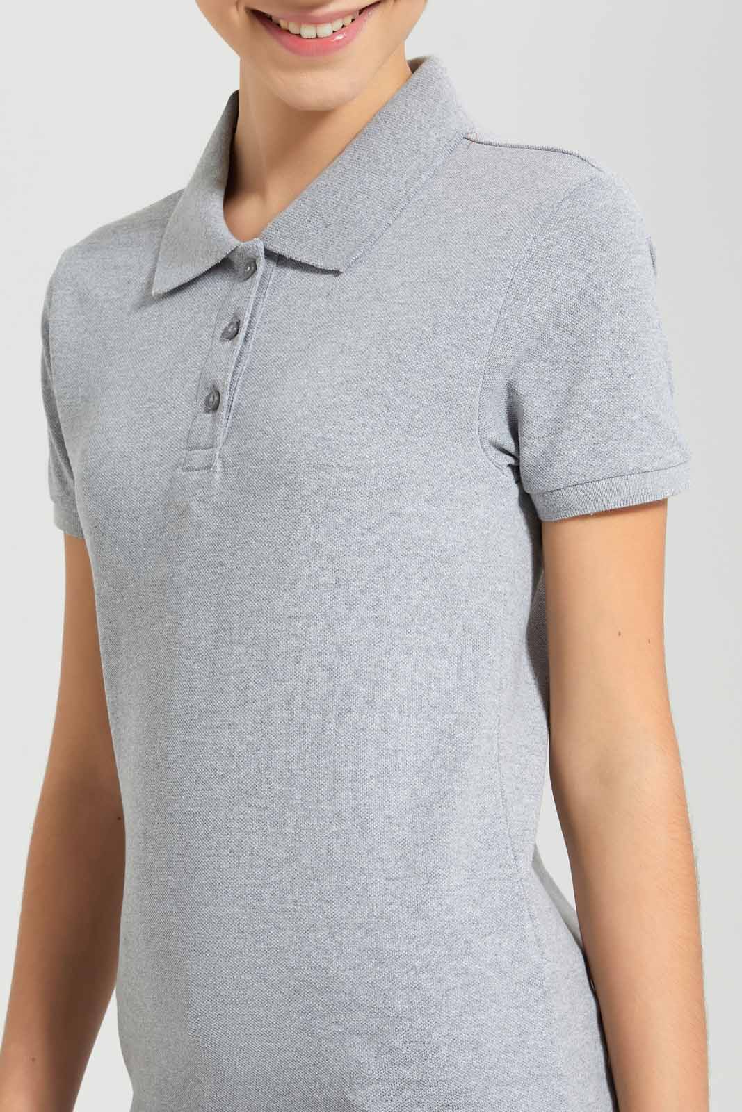 Redtag-Grey-Melange-pique-Polo-Category:T-Shirts,-Colour:White,-Deals:New-In,-Filter:Senior-Girls-(9-to-14-Yrs),-GSR-T-Shirts,-New-In-GSR-APL,-Non-Sale,-Section:Girls-(0-to-14Yrs),-TBL,-W22O-Senior-Girls-9 to 14 Years