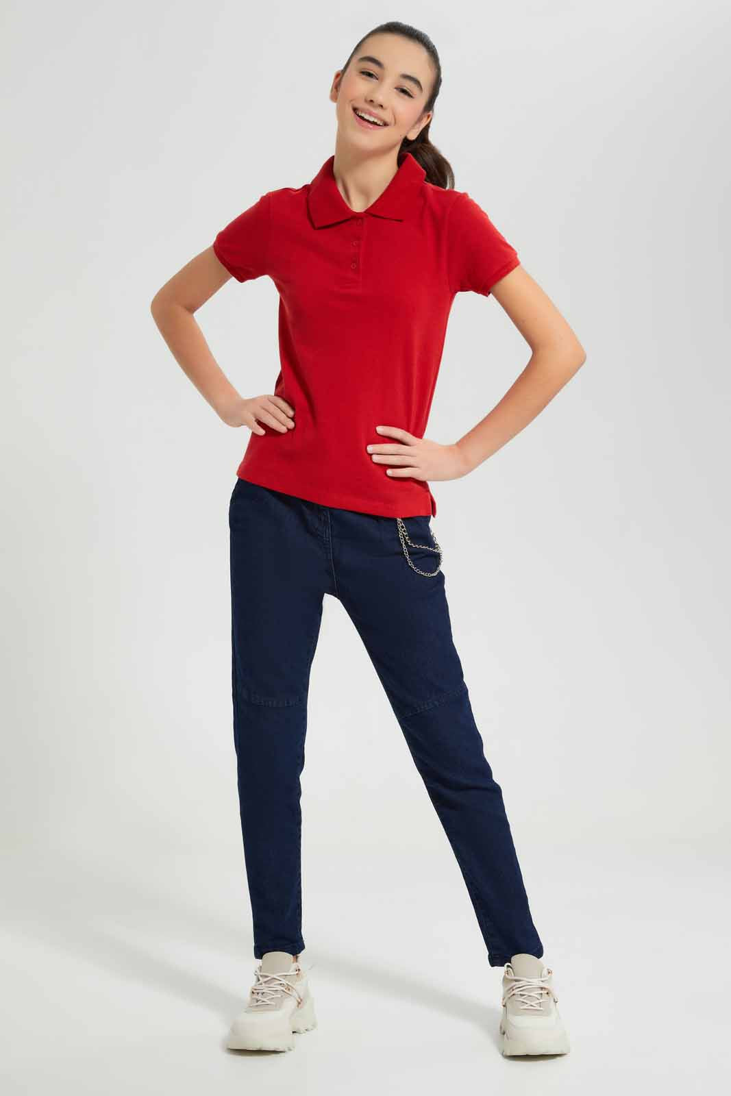 Redtag-Red-Pique-Polo-Category:T-Shirts,-Colour:Red,-Deals:New-In,-Filter:Senior-Girls-(9-to-14-Yrs),-GSR-T-Shirts,-New-In-GSR-APL,-Non-Sale,-Section:Girls-(0-to-14Yrs),-TBL,-W22O-Senior-Girls-9 to 14 Years