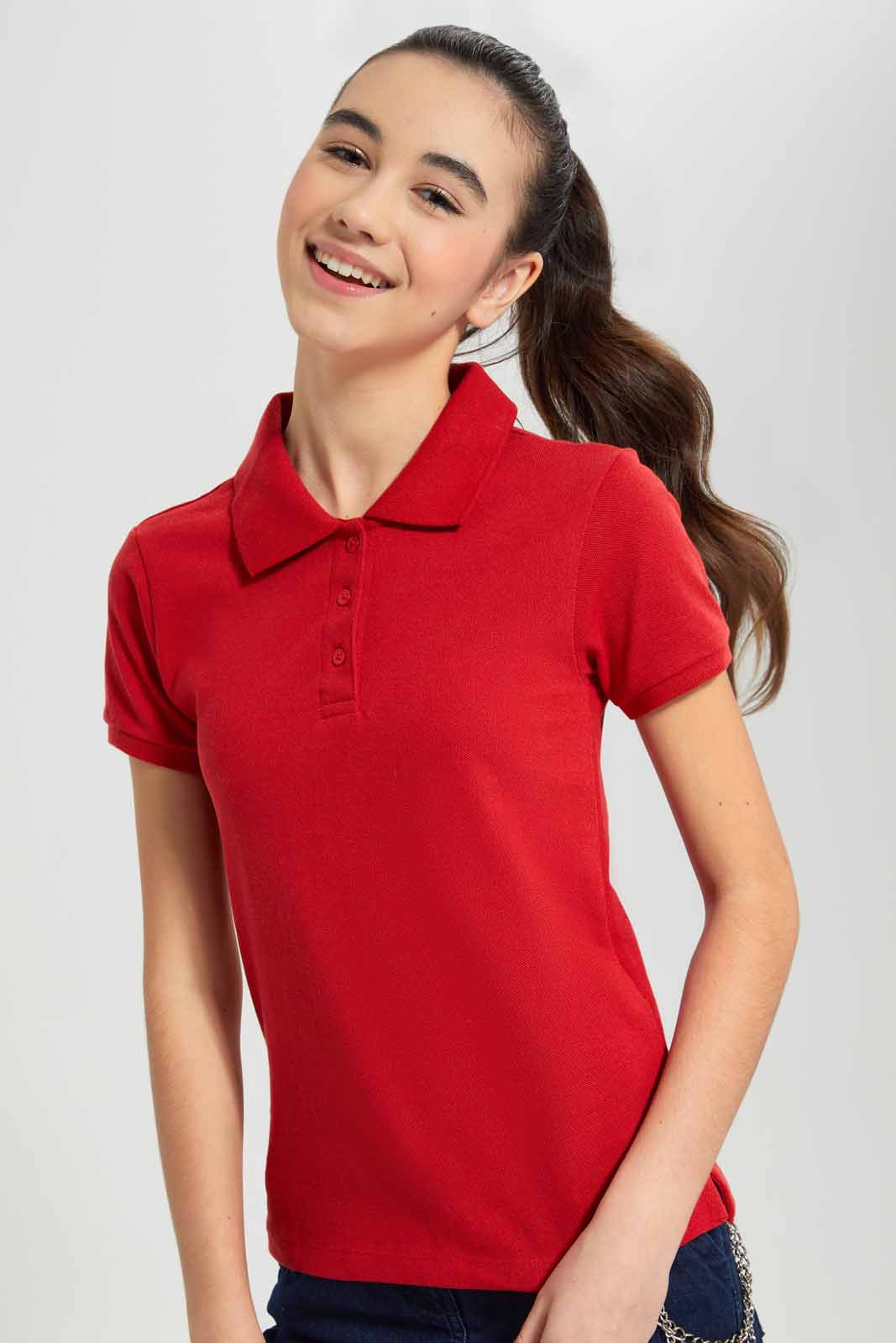 Redtag-Red-Pique-Polo-Category:T-Shirts,-Colour:Red,-Deals:New-In,-Filter:Senior-Girls-(9-to-14-Yrs),-GSR-T-Shirts,-New-In-GSR-APL,-Non-Sale,-Section:Girls-(0-to-14Yrs),-TBL,-W22O-Senior-Girls-9 to 14 Years