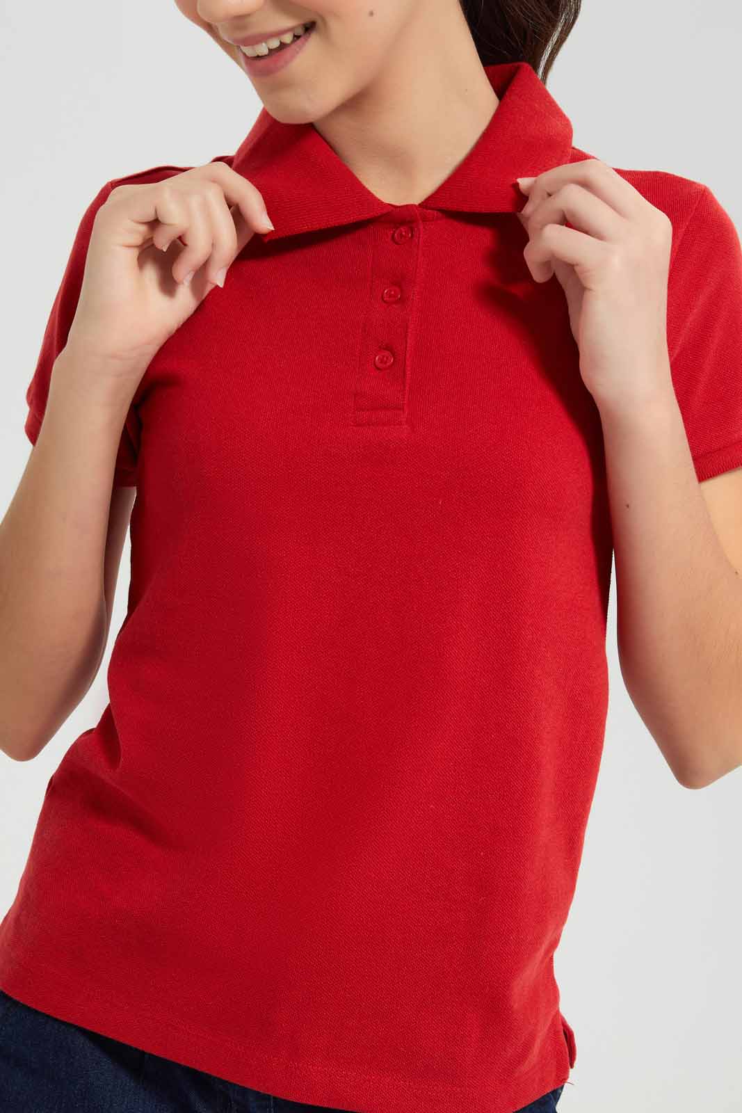 Redtag-Red-Pique-Polo-Category:T-Shirts,-Colour:Red,-Deals:New-In,-Filter:Senior-Girls-(9-to-14-Yrs),-GSR-T-Shirts,-New-In-GSR-APL,-Non-Sale,-Section:Girls-(0-to-14Yrs),-TBL,-W22O-Senior-Girls-9 to 14 Years